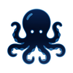 Blue octopus icon with curved tentacles and shiny glossy gradient texture for underwater sea life ocean isolated on a transparent background © Akken