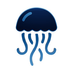 Blue jellyfish icon with hanging tentacles and glossy dome shape for marine life and ocean medusa sea life isolated on a transparent background © Akken