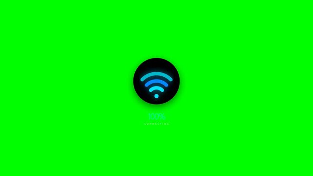 Wireless network signal icons on chroma key green screen background