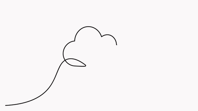 Cloud upload line-art animation featuring a continuous single-line drawing of a cloud computing icon with a filled upward arrow. 4K animation.