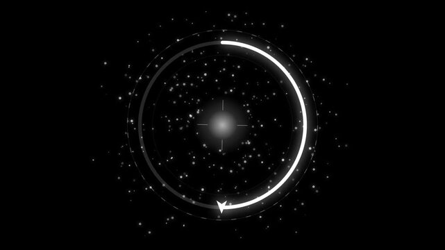Digital loading circle animation with particle effects and hud interface buffering progress