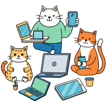 set of funny cartoon cats