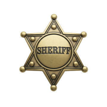 Shiny gold sheriff star badge for law enforcement isolated on transparent background