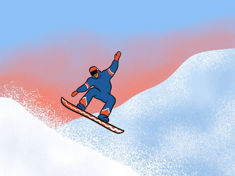 Snowboarder Performs a Trick on Snowy Slope During Sunset