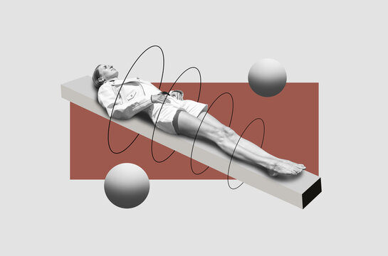 Collage art with a sleeping woman