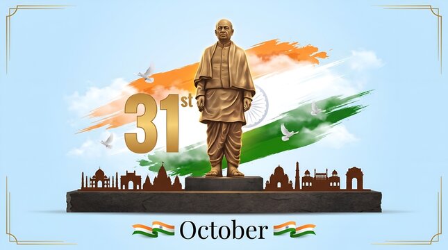 Sardar Vallabhbhai Patel statue in Gujarat. 31st October national unity day of India, remembering iron man, Sardar Vallabhbhai Patel, monument, tricolor flag, Jayanti