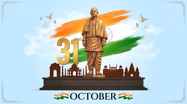 Sardar Vallabhbhai Patel statue in Gujarat. 31st October national unity day of India, remembering iron man, Sardar Vallabhbhai Patel, monument, tricolor flag, Jayanti