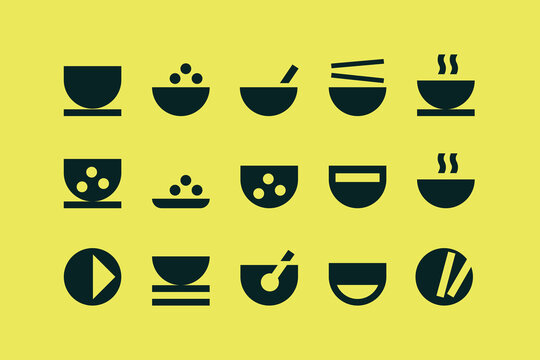 Minimal Food Bowl and Cooking Kitchen Icon Set Vector