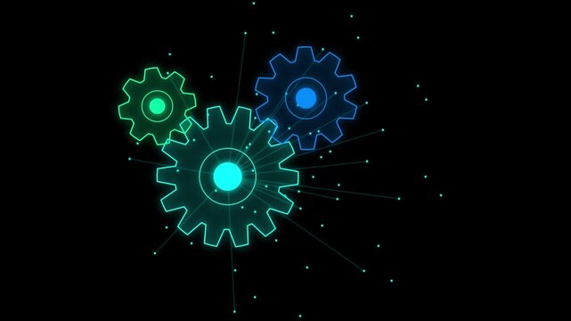 Futuristic Neon Rotating Gears Tech Machinery Motion Graphic Loop