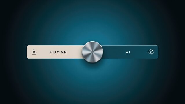 Interactive slider interface with human and ai labels and metallic knob
