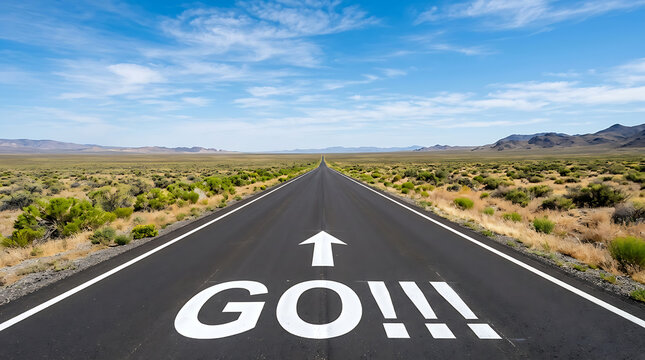 Bursting forward with power on a desert highway journey breakthrough impact start line road go