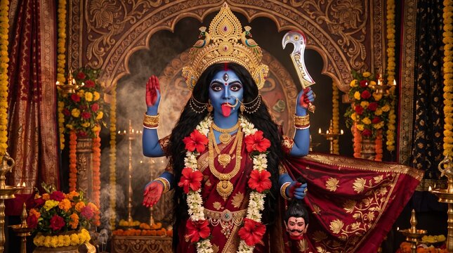 A vibrant depiction of kali puja honoring the powerful goddess shyama maa kali with devotion and reverence