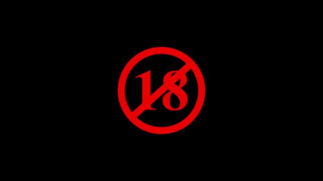 18 Plus Adults Only Warning Icon. Animation Video. Over 18 only censored on 4k video and black background
