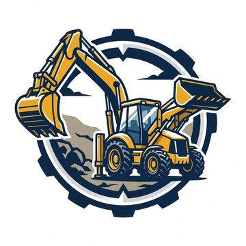 Vector illustration of an excavator and backhoe logo.
