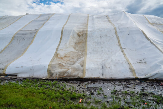 Snow farming - tarpaulin cover protects ski resort snowfall