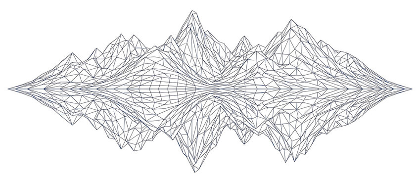 Abstract wireframe peaks geometric pattern for digital art, Isolated on Transparent background png