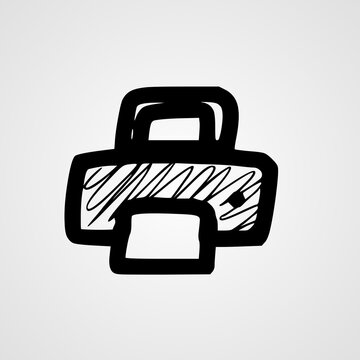 Hand drawn printer icon with sketch style black outline on gray background