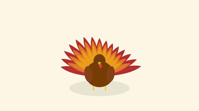 Turkey bird spreading its colorful tail feathers animation
