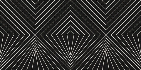 Naklejka na ściany i meble Geometric seamless pattern with outline shapes, diamonds, squares, stripes, lines. Modern art deco style vector texture. Simple trendy geometrical ornament. Black and white background. Elegant design