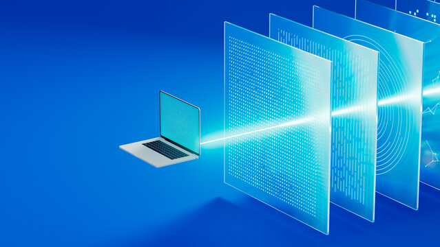 Laptop and Layered Data Screens With Copy Space