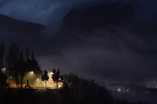 Foggy Mountain Valley at Night