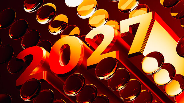 Bold 2027 Numerals Among Floating Glass Spheres