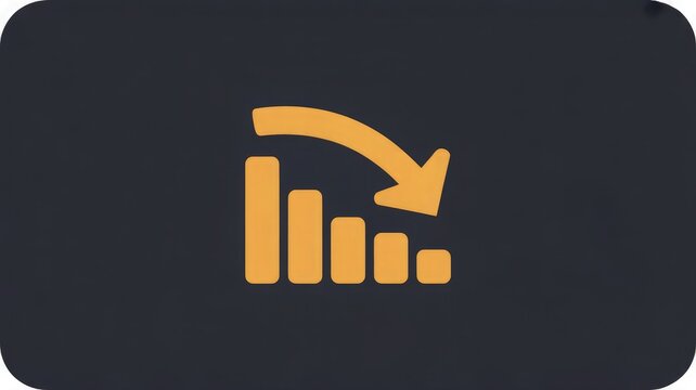 Bar chart icon depicting economic decline with a downward pointing arrow displayed on a dark rounded rectangle symbol.
