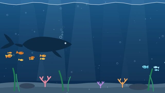 A vector illustration of a big whale swimming in the deep ocean