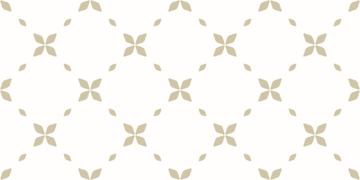 Luxury vector minimal floral texture. Elegant golden geometric seamless pattern with flowers, leaves, lattice, grid. Vector abstract gold and white background in oriental style. Repeating geo design