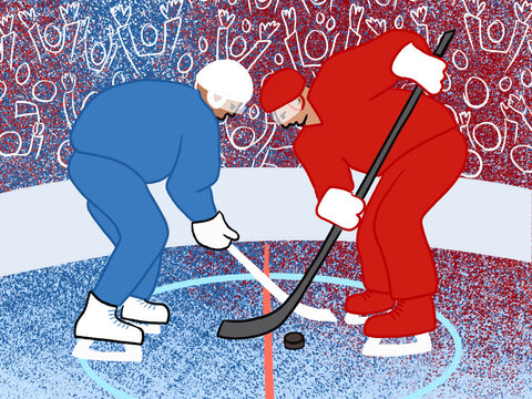 Ice Hockey Players Face off