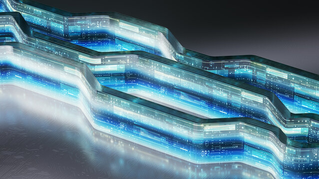 Flowing Blue Digital Data Waves with Futuristic Interface