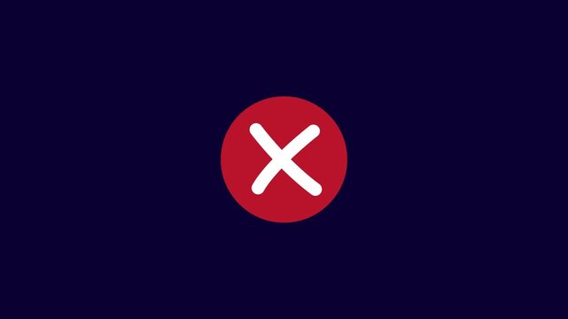 Minimalist animated red circle with white cross symbolizing error, rejection, stop, or cancellation for user interface digital alerts, web notifications, and interactive software feedback