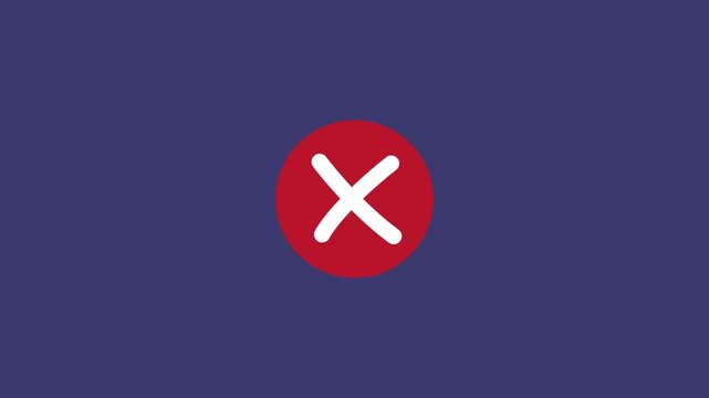 Animated red circle featuring a bold white hand-drawn cross symbol set against a solid dark blue background, indicating errors, rejection, negative feedback, or deletion concepts