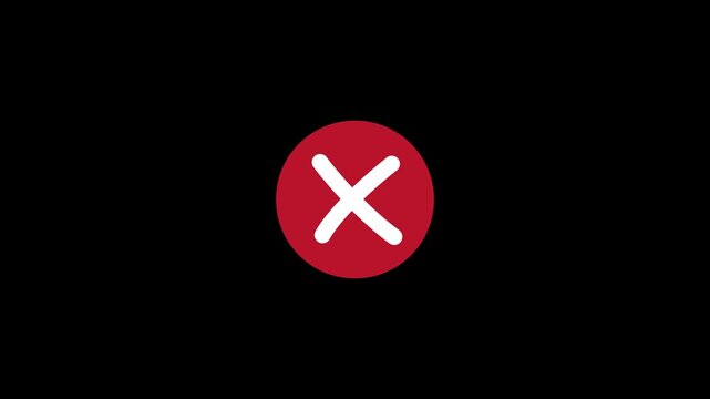 Minimalist red circle with white x mark symbol isolated on black background, contrast for user interface error notification, rejection concept, and digital alert signage