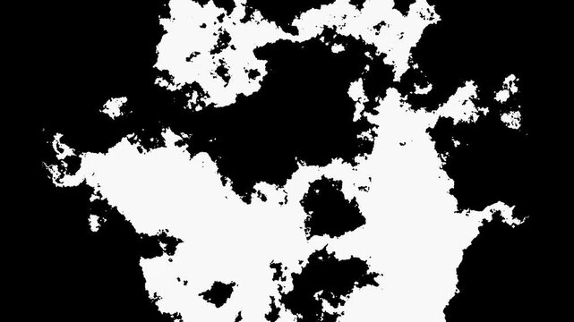 White watercolor ink bloom expanding on black background,artistic splash motion graphics,4k organic paint splash,spreading drops, soft bleed edges