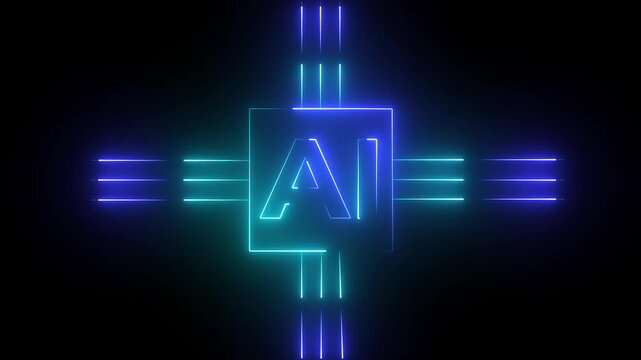 Motion graphic of digital AI logo neon AI or artificial intelligence technology circuit board, Artificial intelligence AI concepts technology neon light. 