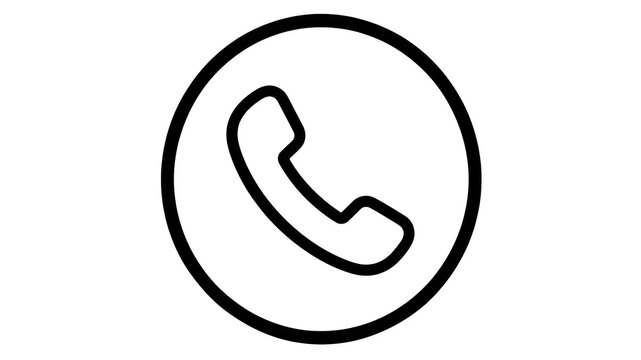 Black telephone handset icon inside a circle isolated on a