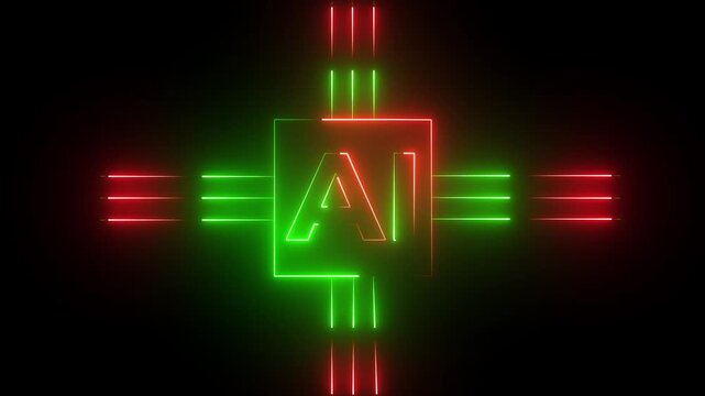 Motion graphic of digital AI logo neon AI or artificial intelligence technology circuit board, Artificial intelligence AI concepts technology neon light. 