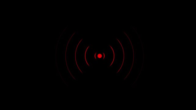 Radio wave circle with black background. Radio station signal icon 4k motion video animation.