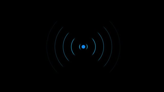 Radio wave circle with black background. Radio station signal icon 4k motion video animation.