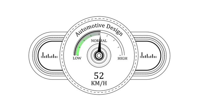 Automotive speedometer gauge animation: digital km/h dashboard interface for car performance and vehicle projects