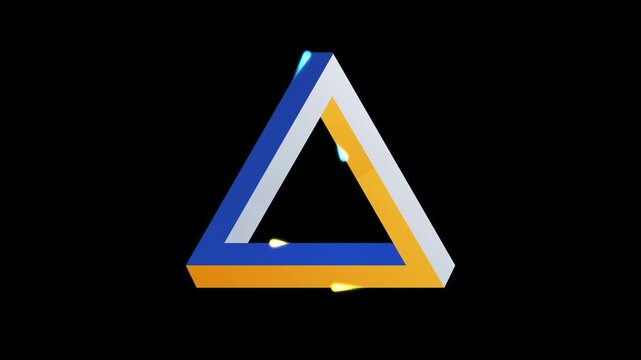 Futuristic neon Penrose triangle with glowing laser particle trails loop on black background