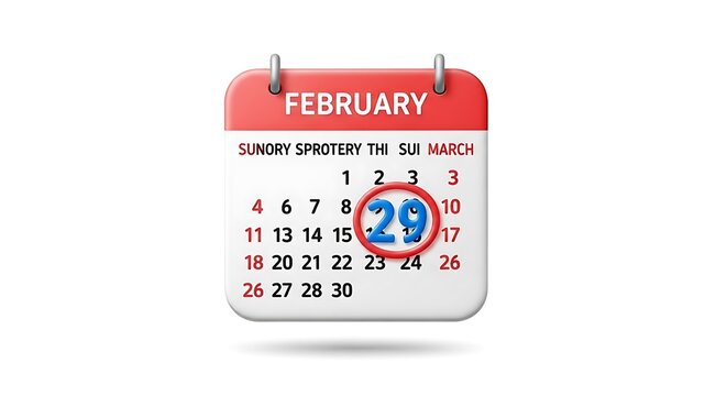 Highlighted dates february 29th and 28th on calendar with leap year indication