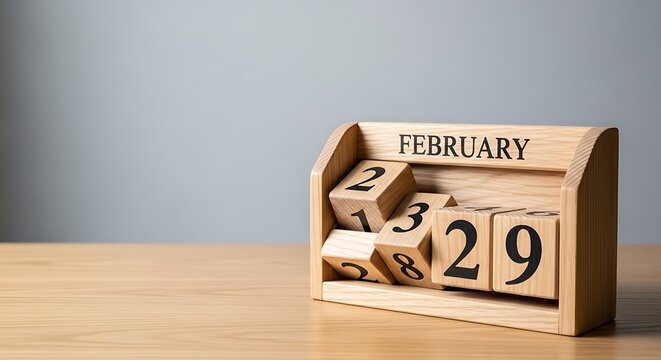 Leaning wooden calendar box showing february 29th date