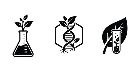Fototapeta premium scientific illustration featuring plant growth in laboratory test tubes and genetic research symbols isolated on transparent background