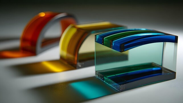 arcs creating a fragmented rainbow composition, soft gradients, translucent overlaps, subtle dimensional shadows