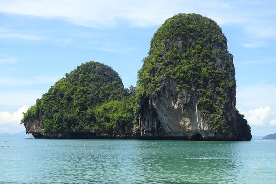 Limestone cliffs and karst formations, Railay Beach, Krabi Province, Thailand
