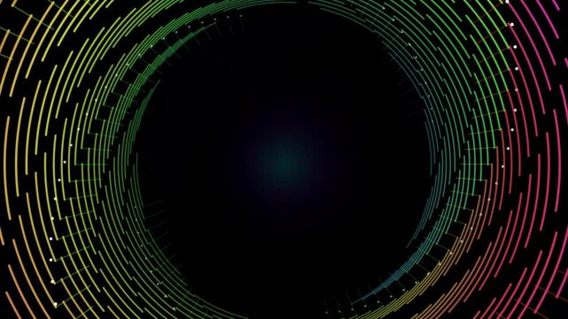 Abstract background with circular colorful gradient lines forming a digital vortex pattern