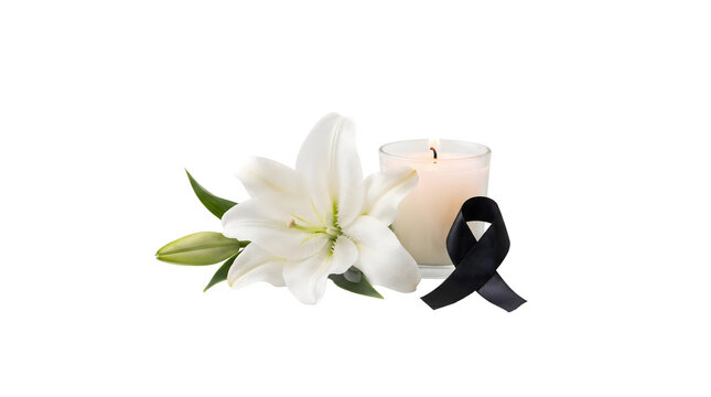 White Lily, Candle, Remembrance Ribbon Isolated, Dia de Finados