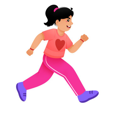 Happy cartoon girl running in pink sportswear